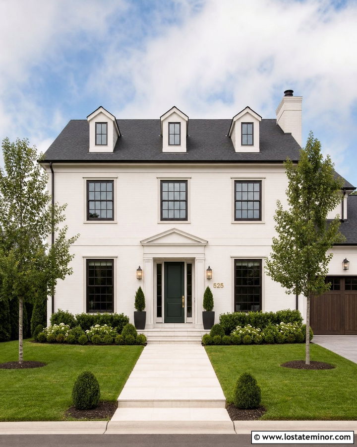 Warm White House With Floating Gold Numbers - 30 Warm White House Design With House Numbers Ideas