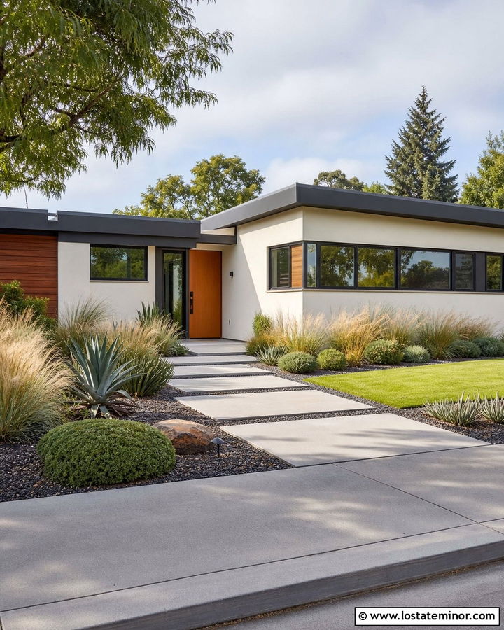 Warm White House With Floating Paver Walkway - 30 Warm White House Design With Walkway Ideas