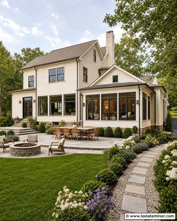 Warm White House With Four Season Sunroom - 30 Warm White House Design With Backyard Ideas