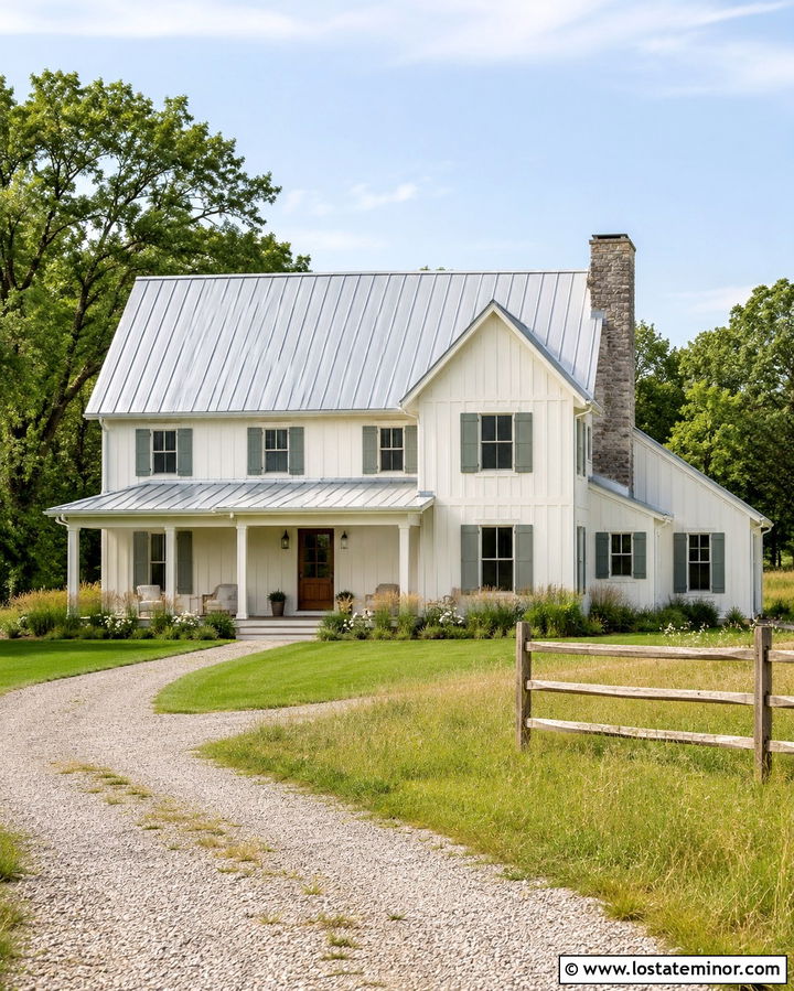 Warm White House With Galvanized Metal Roof - 30 Warm White House Design With Roof Ideas