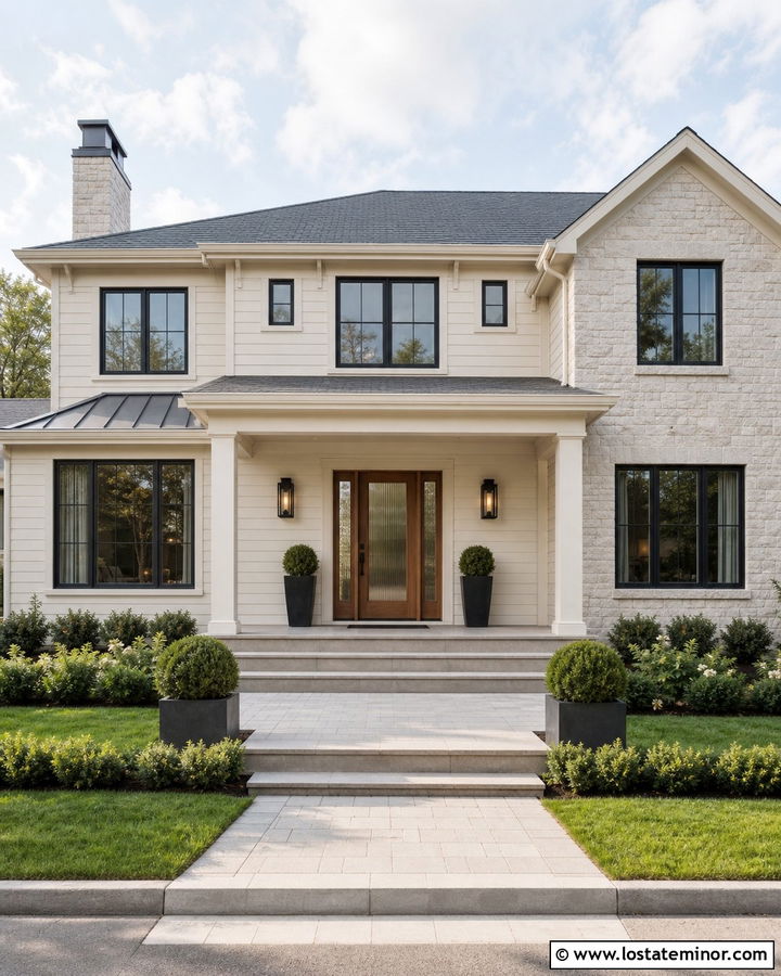 Warm White House With Glass Panel Entry Door - 30 Warm White House Design With Entry Door Ideas