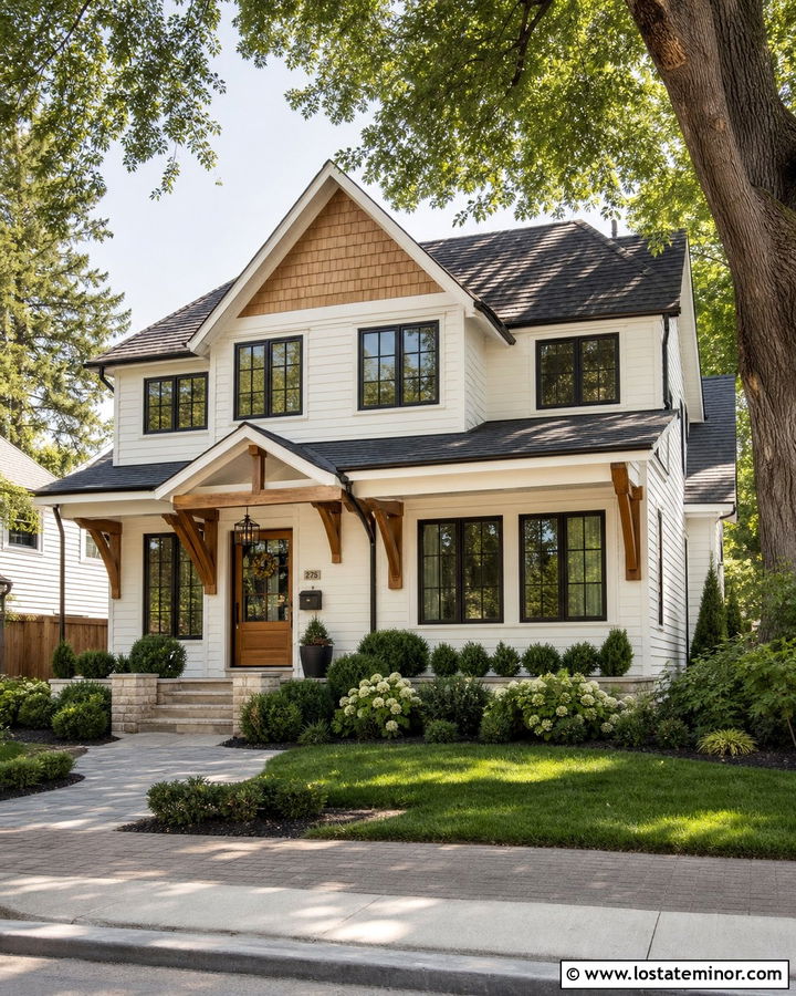 Warm White House With Golden Cedar Shakes - 30 Warm White House Design With Cedar Shake Ideas