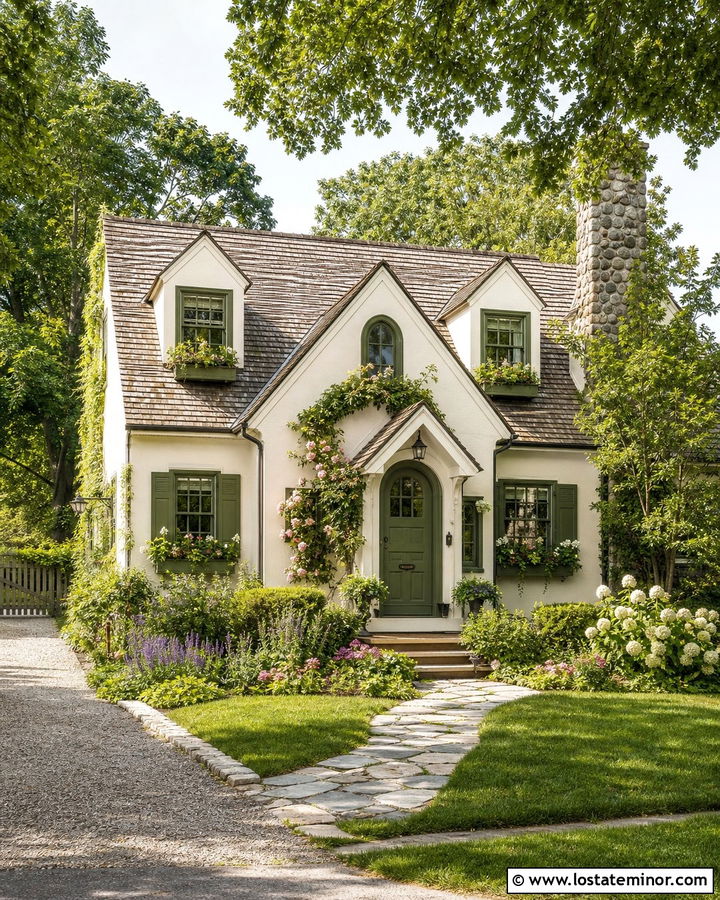 Warm White House With Green Divided Light Windows - 30 Warm White House Design With Window Frames Ideas