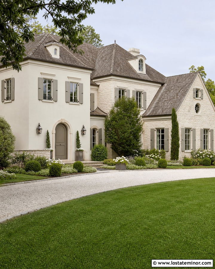 Warm White House With Greige Entry Door - 30 Warm White House Design With Entry Door Ideas
