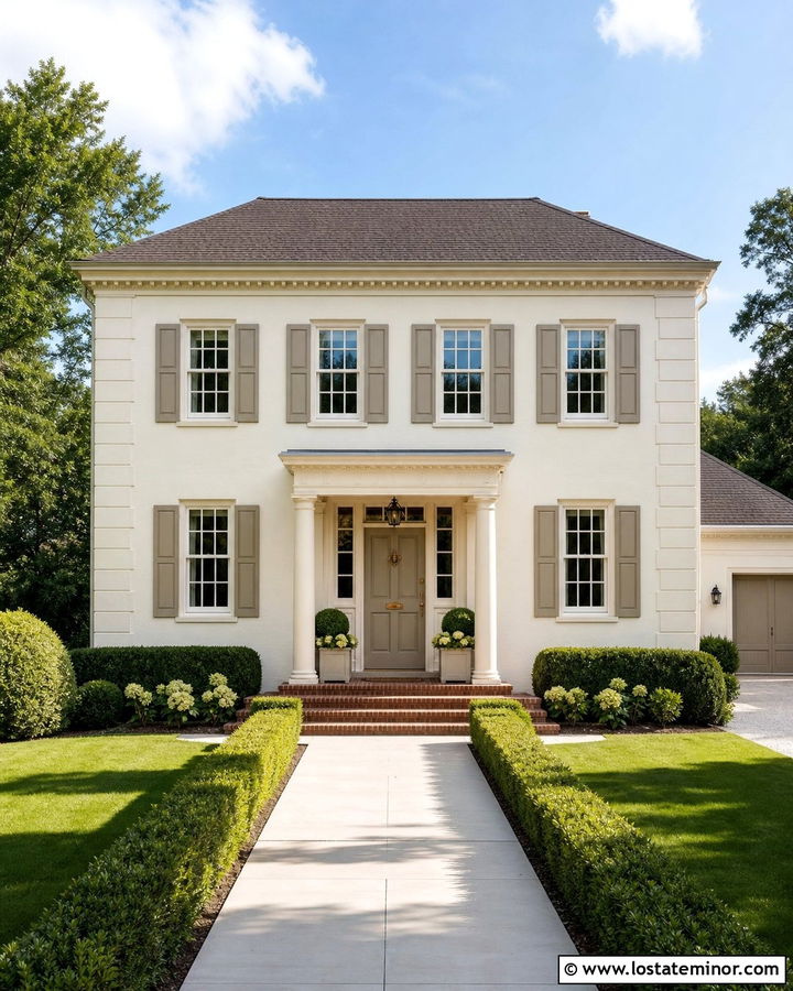 Warm White House With Greige Trim - 30 Warm White House Design With Accents Ideas