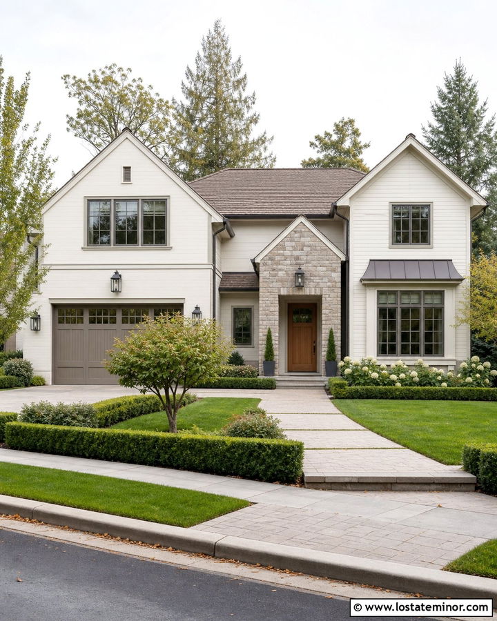 Warm White House With Greige Window Frames - 30 Warm White House Design With Window Frames Ideas