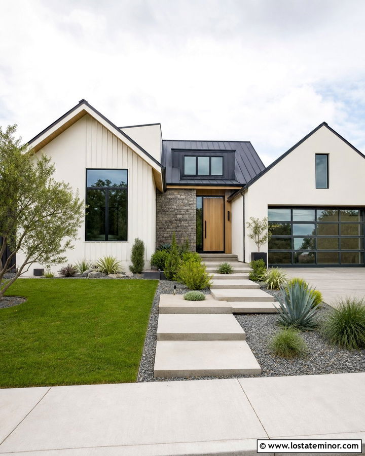 Warm White House With Iron Gray Window Frames - 30 Warm White House Design With Window Frames Ideas