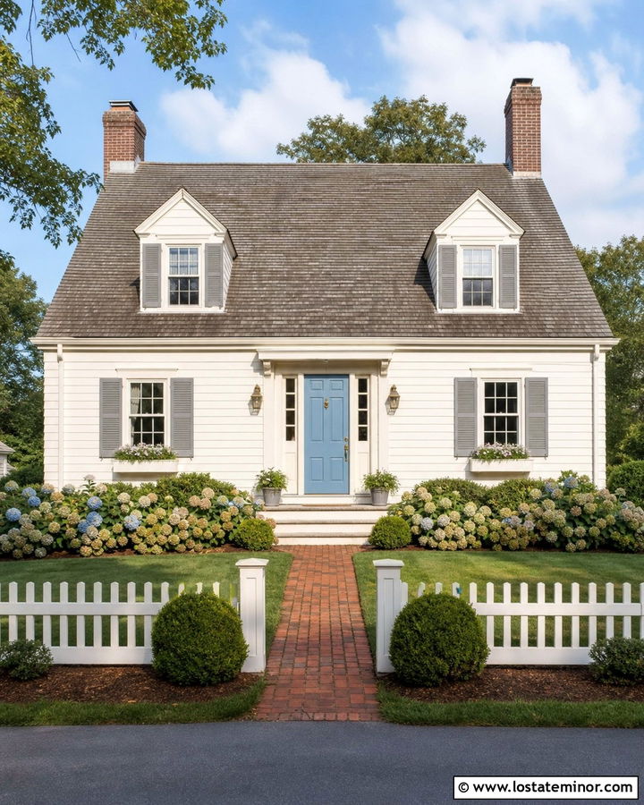 Warm White House With Light Blue Door - 30 Warm White House Design With Accents Ideas