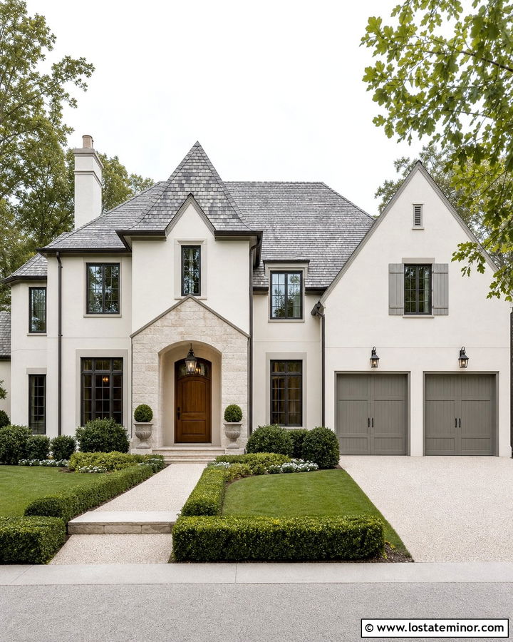Warm White House With Limestone Trim - 30 Warm White House Design With Trim Ideas