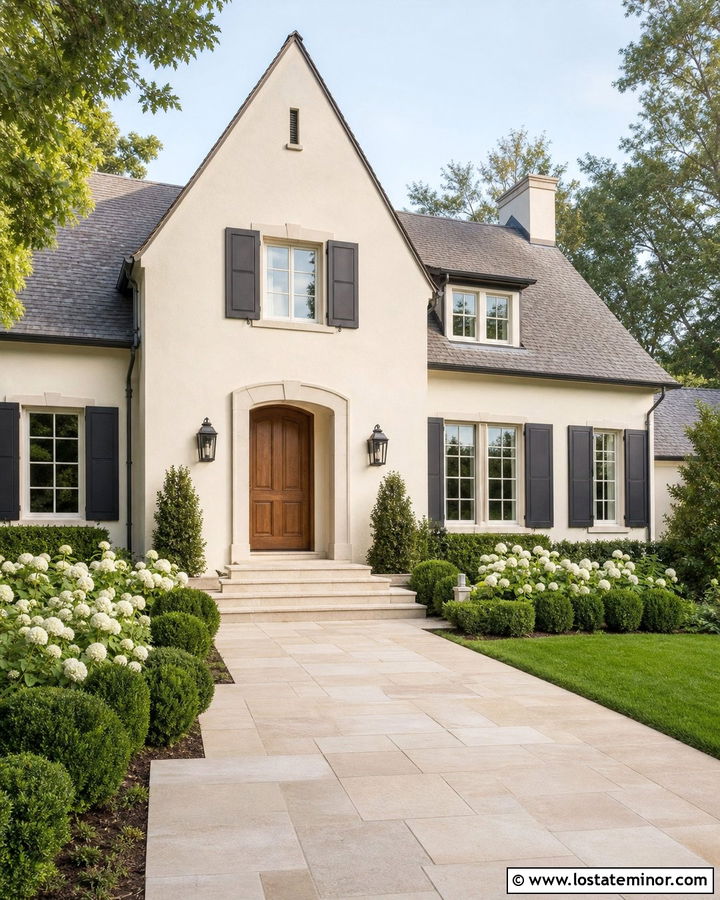 Warm White House With Limestone Walkway - 30 Warm White House Design With Walkway Ideas