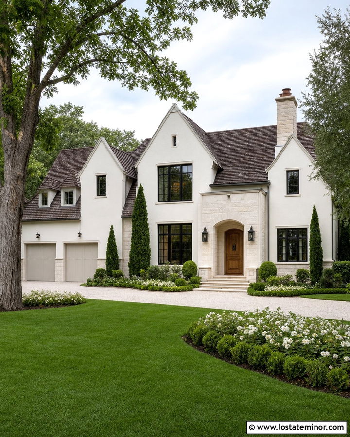 Warm White House With Limestone - 30 Warm White House Design With Accents Ideas