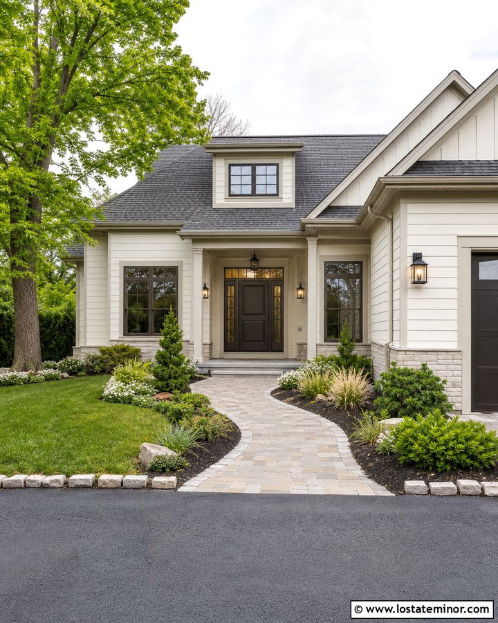 Warm White House With Low Maintenance Front Yard - 30 Warm White House Design With Front Yard Ideas