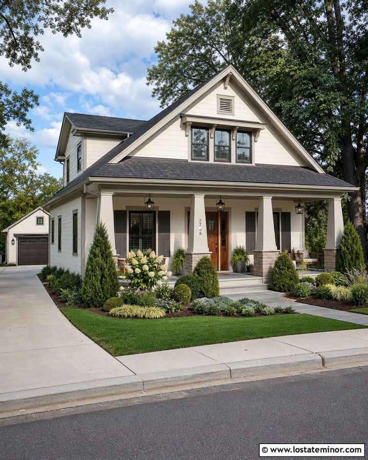 Warm White House With Low Maintenance Greenery - 30 Warm White House Design With Landscaping Ideas