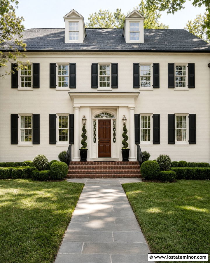 Warm White House With Mahogany Entry Door - 30 Warm White House Design With Entry Door Ideas