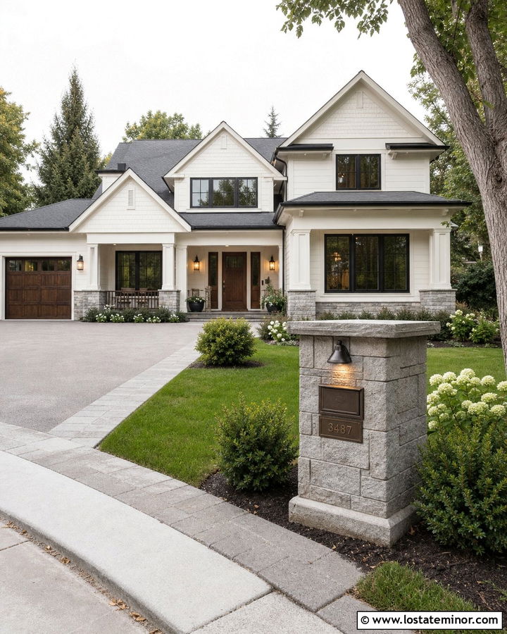 Warm White House With Mailbox Lighting - 30 Warm White House Design With Mailbox Ideas