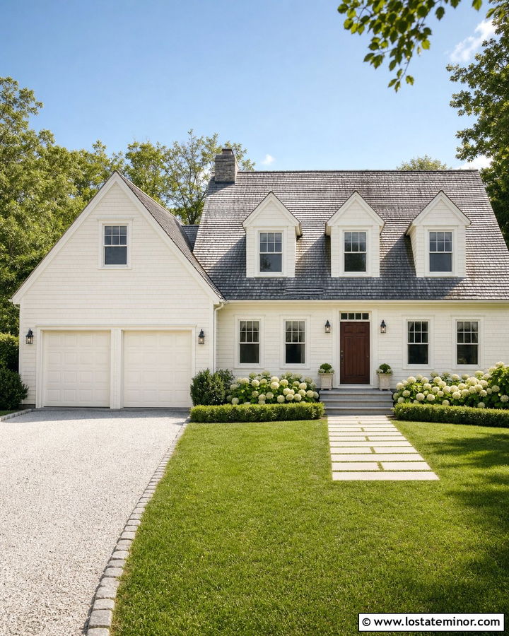 Warm White House With Matching Garage Door - 30 Warm White House Design With Garage Door Ideas