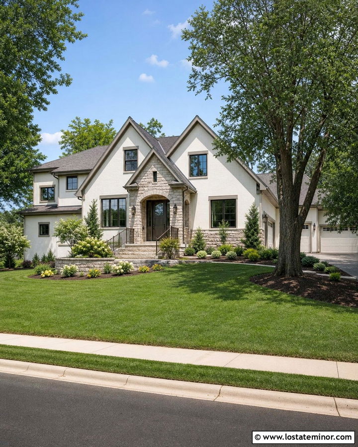 Warm White House With Matching Garage Trim - 30 Warm White House Design With Trim Ideas