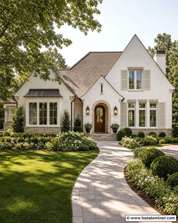 Warm White House With Matching Warm White Shutters - 30 Warm White House Design With Shutters Ideas
