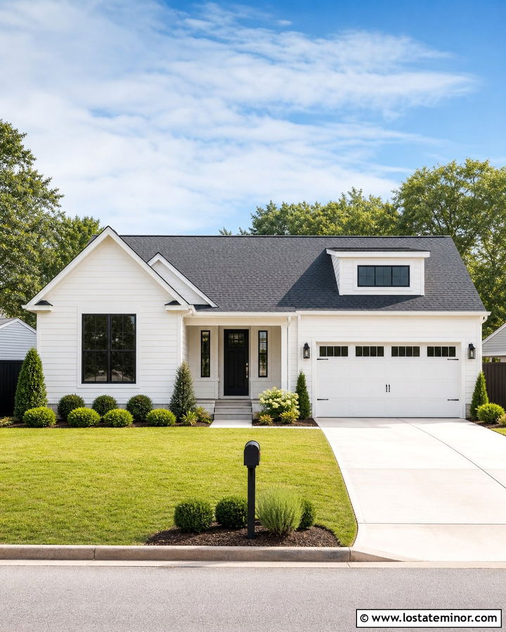 Warm White House With Minimal Black Mailbox - 30 Warm White House Design With Mailbox Ideas