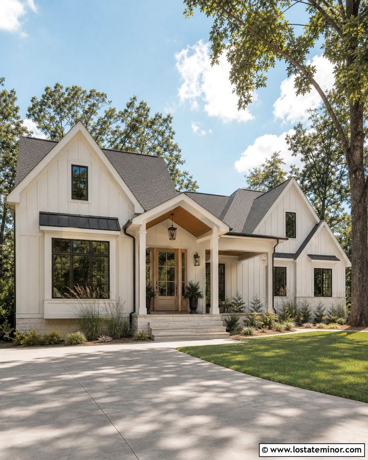 Warm White House With Natural Oak Entry Door - 30 Warm White House Design With Entry Door Ideas