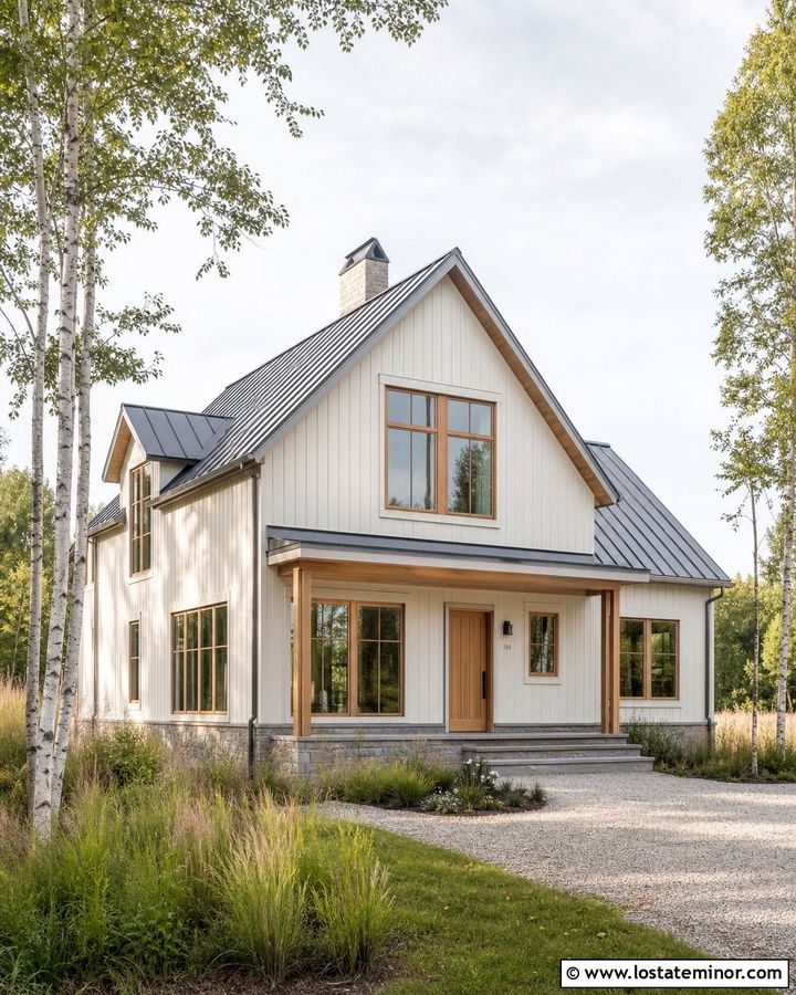 Warm White House With Natural Oak Windows - 30 Warm White House Design With Window Frames Ideas