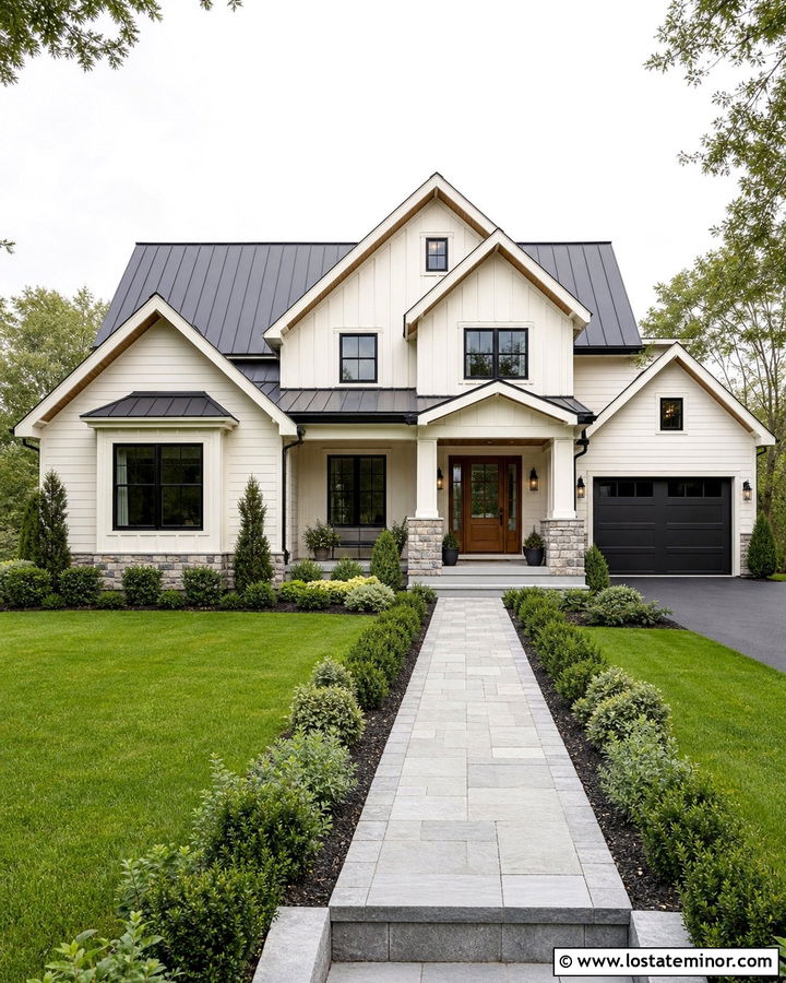 Warm White House With Nested Gables - 30 Warm White House Design With Gables Ideas