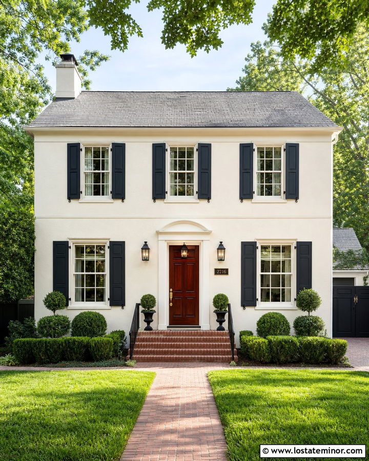 Warm White House With Numbers On A Black Plaque - 30 Warm White House Design With House Numbers Ideas