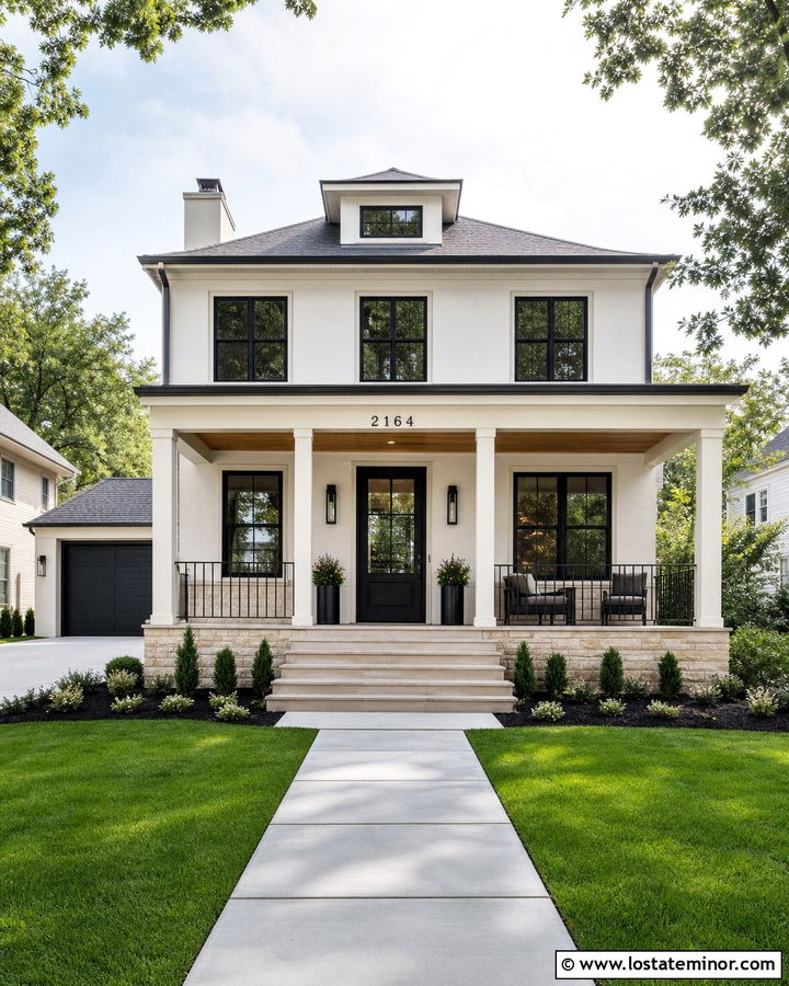 Warm White House With Numbers On A Porch Beam - 30 Warm White House Design With House Numbers Ideas