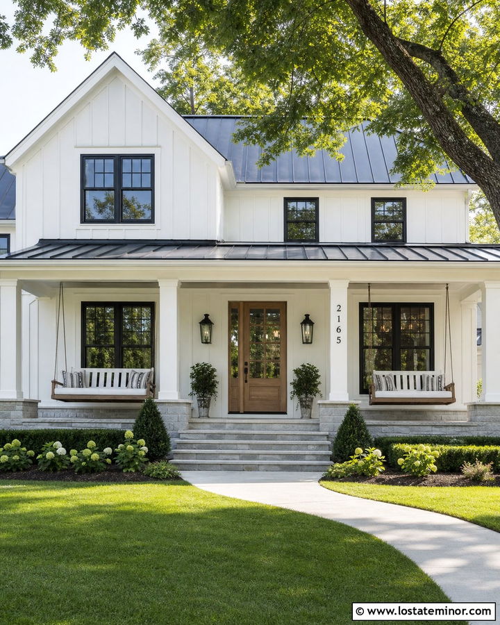 Warm White House With Numbers On A Porch Column - 30 Warm White House Design With House Numbers Ideas