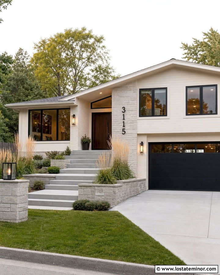 Warm White House With Numbers On Stone - 30 Warm White House Design With House Numbers Ideas