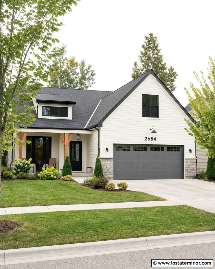 Warm White House With Numbers On The Garage - 30 Warm White House Design With House Numbers Ideas
