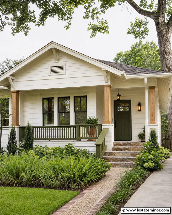 Warm White House With Olive Green Door - 30 Warm White House Design With Accents Ideas