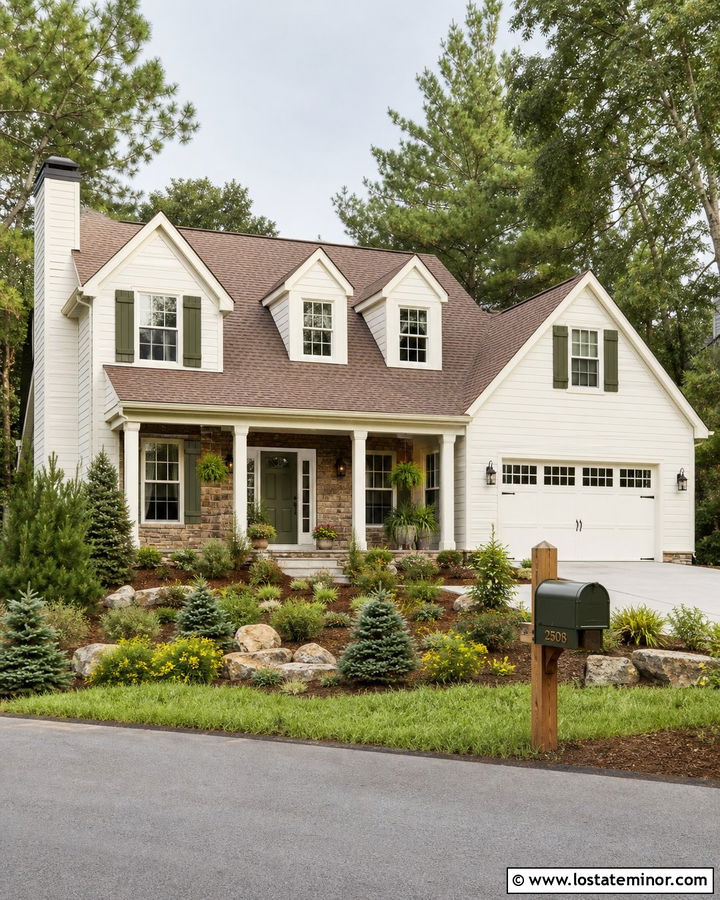 Warm White House With Olive Green Mailbox - 30 Warm White House Design With Mailbox Ideas