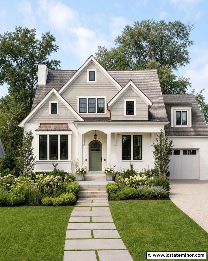 Warm White House With Painted Shingle Gables - 30 Warm White House Design With Shingles Ideas