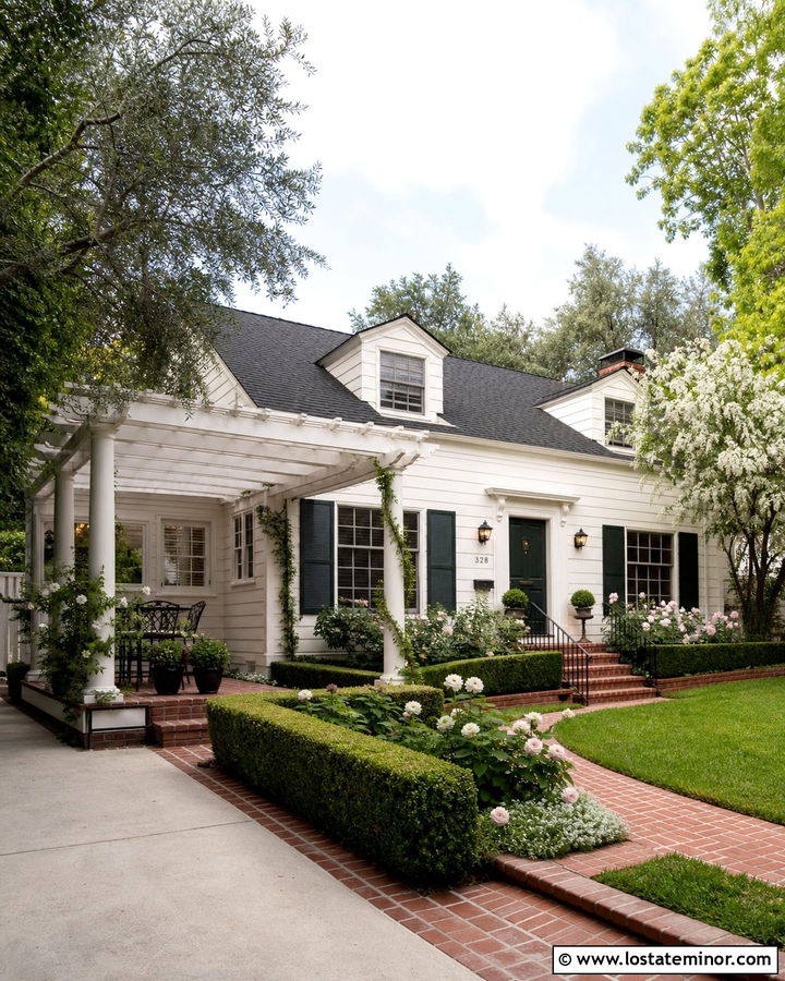 Warm White House With Pergola And Brick Patio - 30 Warm White House Design With Pergola Ideas