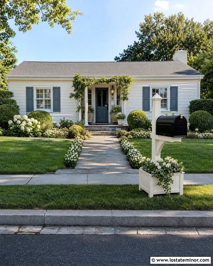 Warm White House With Planter Mailbox - 30 Warm White House Design With Mailbox Ideas