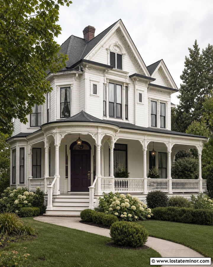 Warm White House With Plum Entry Door - 30 Warm White House Design With Entry Door Ideas