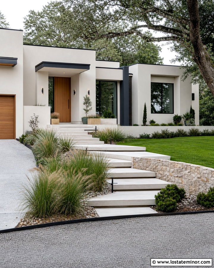 Warm White House With Raised Walkway - 30 Warm White House Design With Walkway Ideas