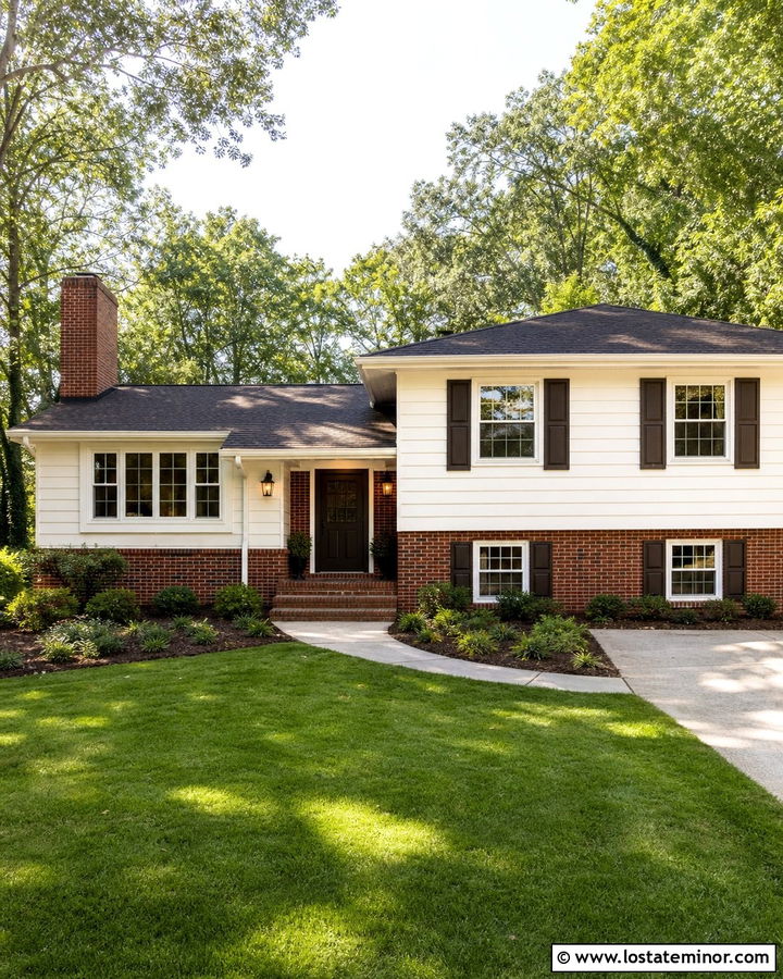 Warm White House With Red Brick - 30 Warm White House Design With Accents Ideas