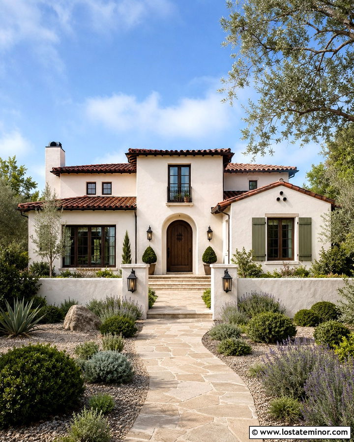 Warm White House With Red Clay Tile Roof - 30 Warm White House Design With Roof Ideas