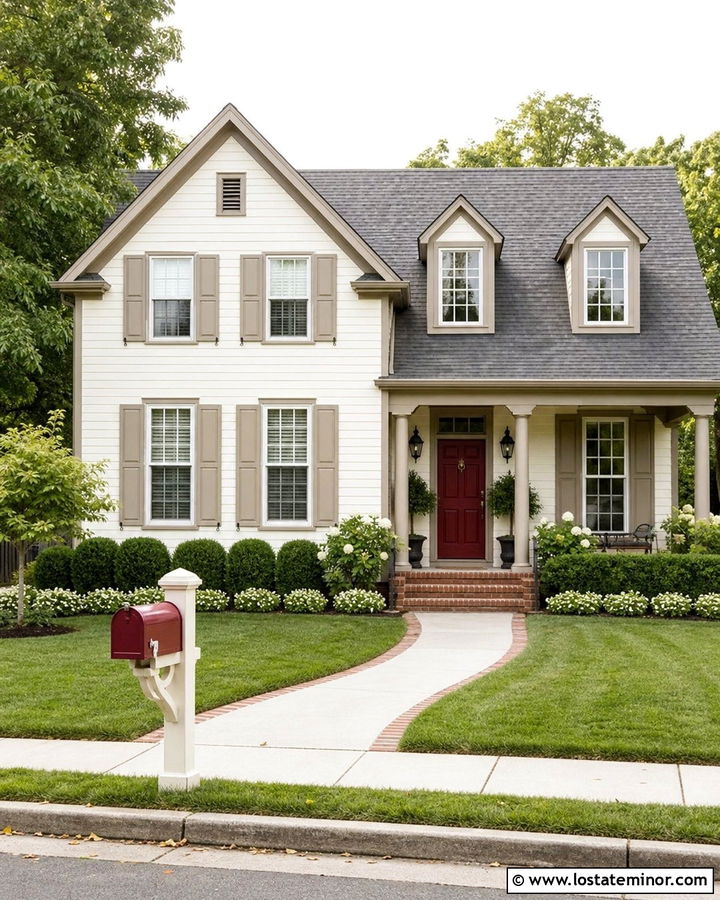 Warm White House With Red Mailbox - 30 Warm White House Design With Mailbox Ideas
