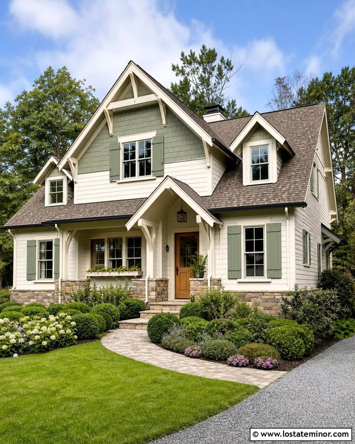 Warm White House With Sage Shingle Accents - 30 Warm White House Design With Shingles Ideas