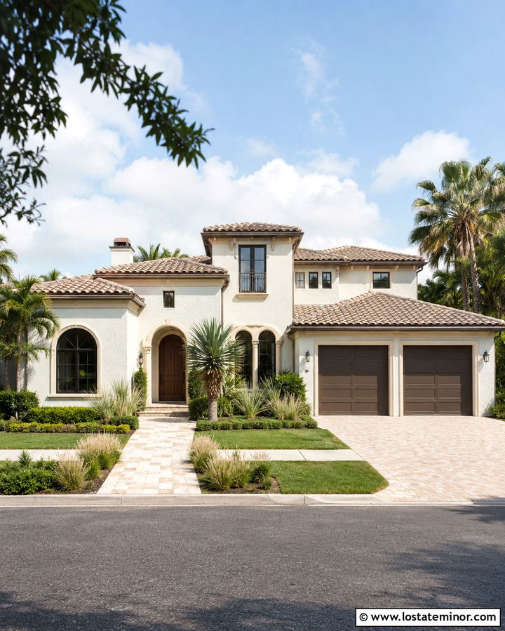 Warm White House With Sand Beige Tile Roof - 30 Warm White House Design With Roof Ideas