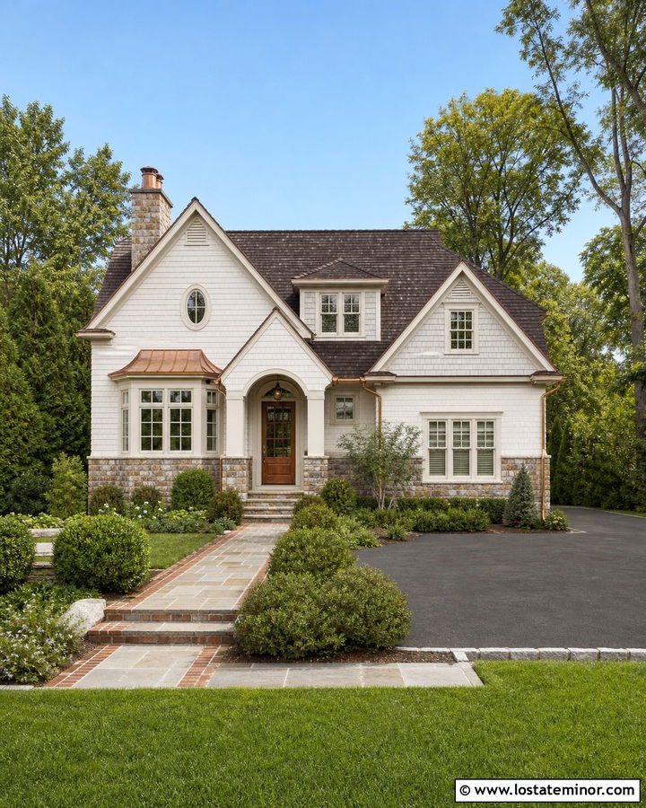 Warm White House With Shingles And Copper Accents - 30 Warm White House Design With Shingles Ideas