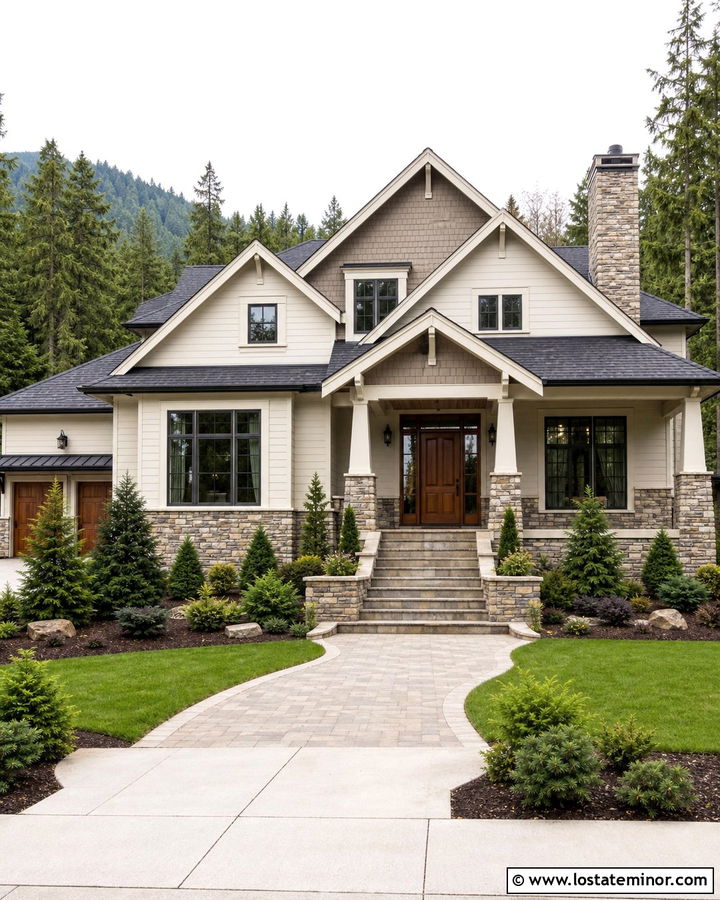 Warm White House With Shingles And Stone - 30 Warm White House Design With Shingles Ideas