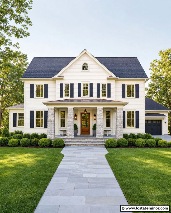 Warm White House With Slate Gray Shingles - 30 Warm White House Design With Shingles Ideas
