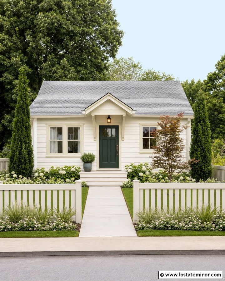 Warm White House With Small Front Yard - 30 Warm White House Design With Front Yard Ideas