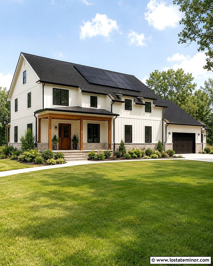 Warm White House With Solar Panel Roof - 30 Warm White House Design With Roof Ideas