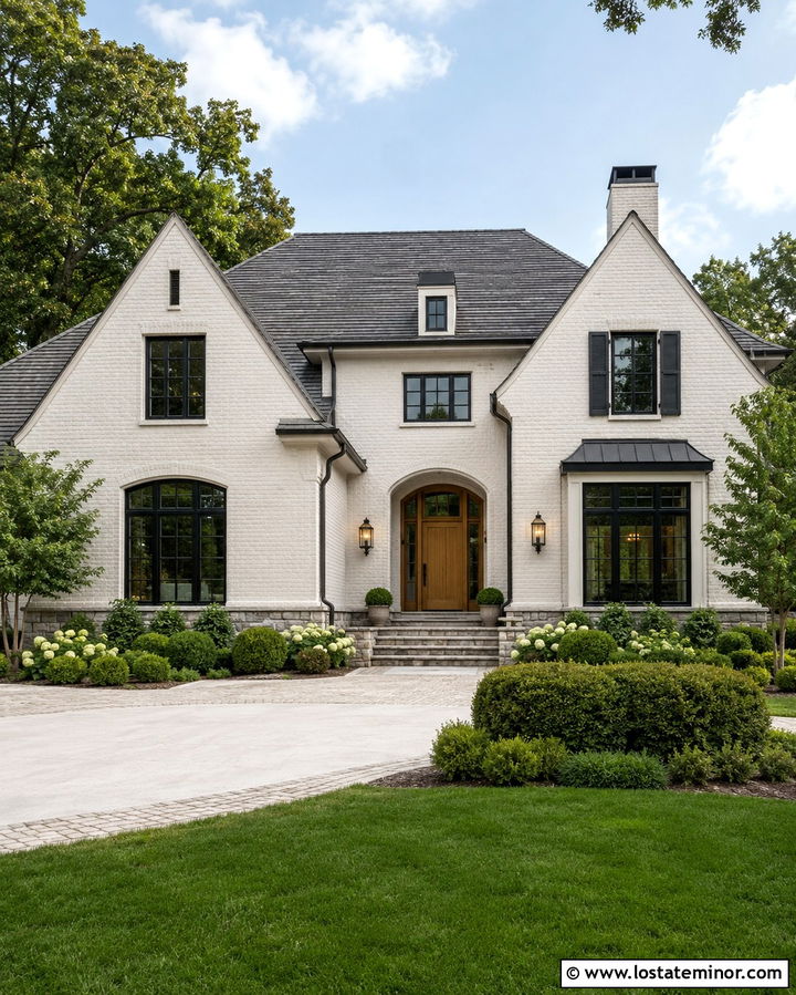 Warm White House With Synthetic Slate Roof - 30 Warm White House Design With Roof Ideas