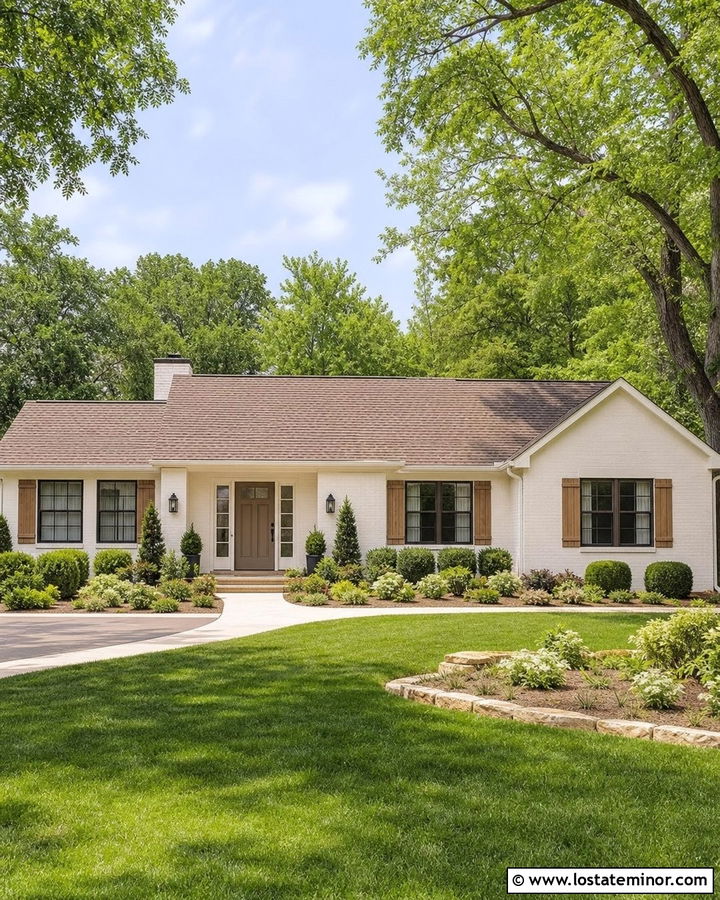 Warm White House With Taupe Entry Door - 30 Warm White House Design With Entry Door Ideas
